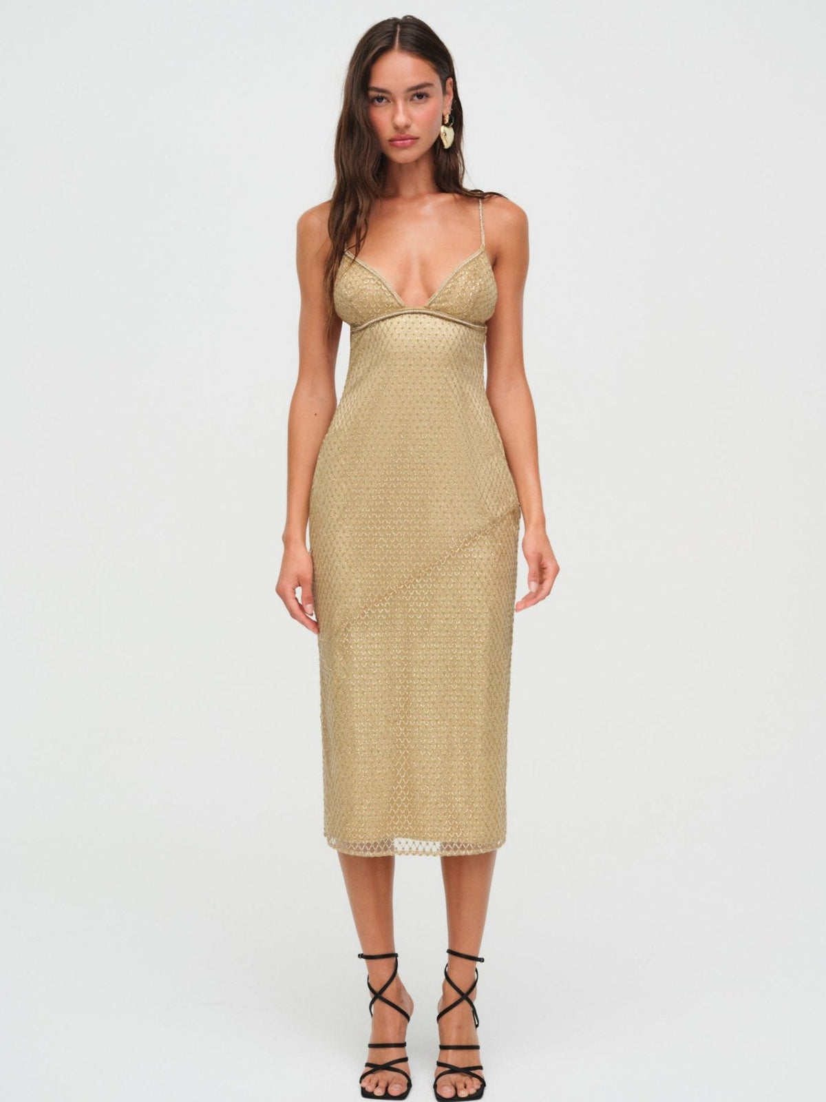 Glitter Grid Midi Dress - Gold