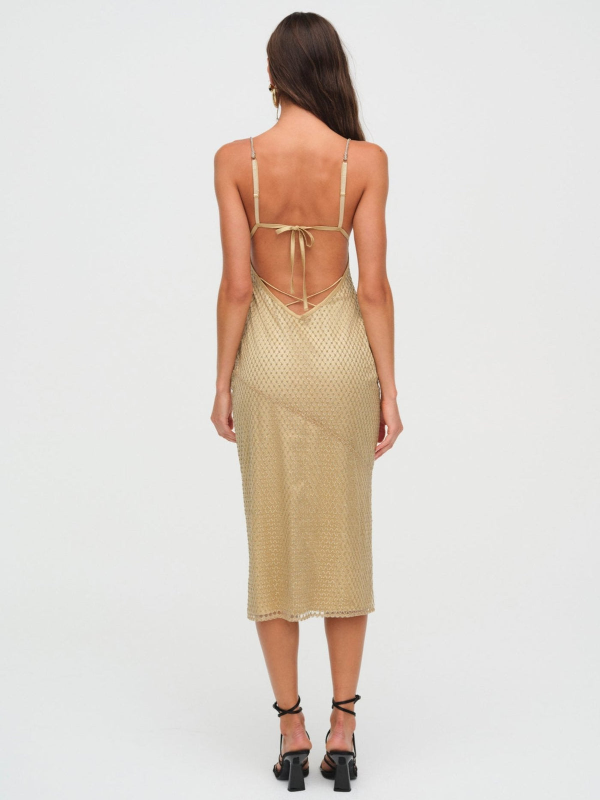 Glitter Grid Midi Dress - Gold
