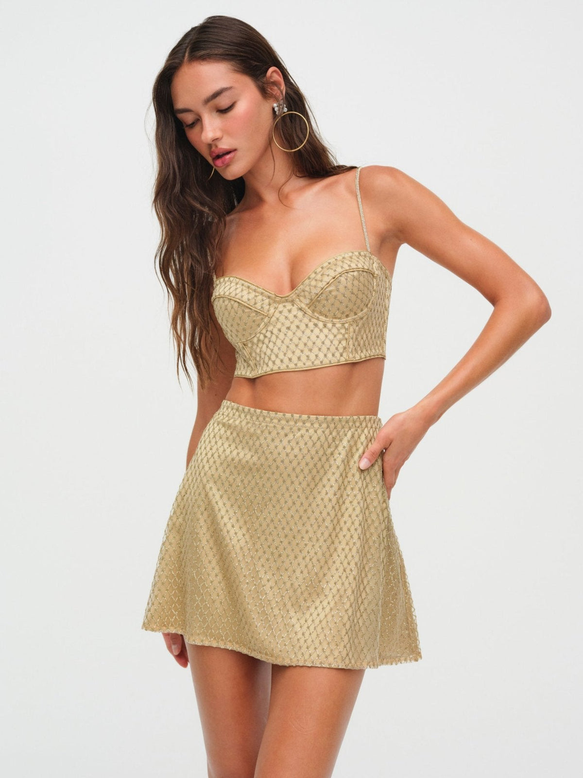 Glitter Grid Mini Skirt - Gold