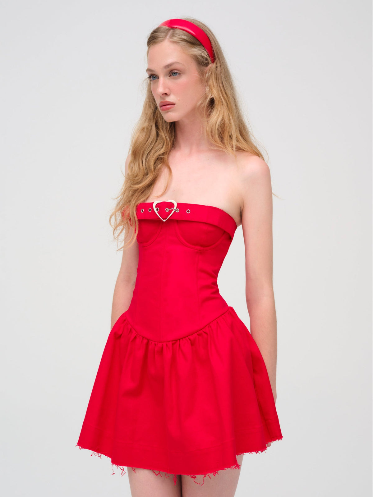 Lipstick Denim Mini Dress - Red