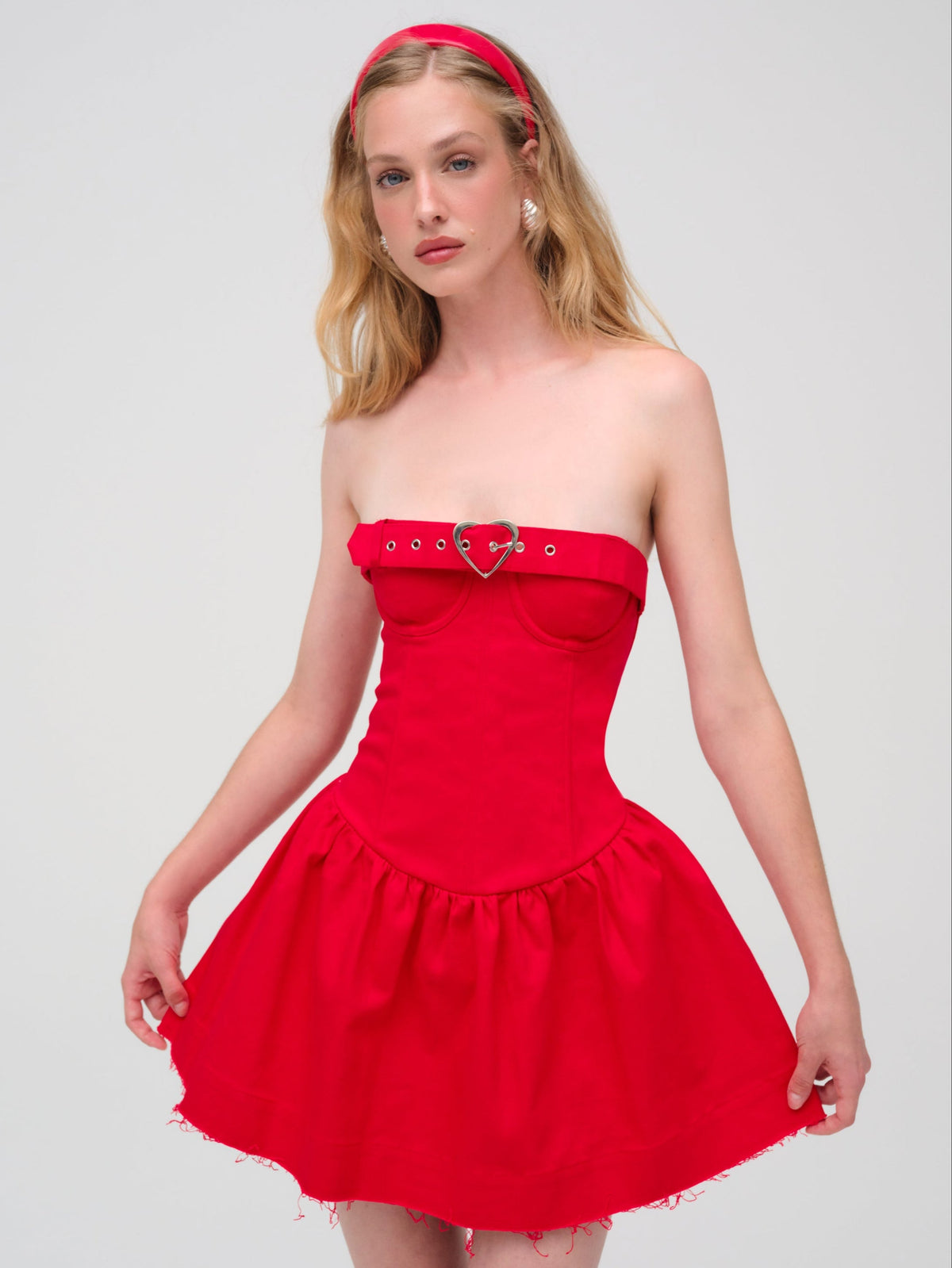 Lipstick Denim Mini Dress - Red