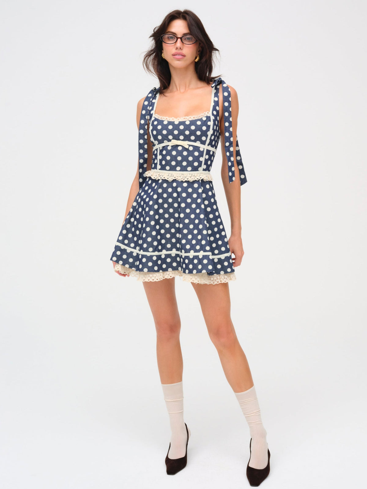 Dolly Dot Mini Dress - Indigo