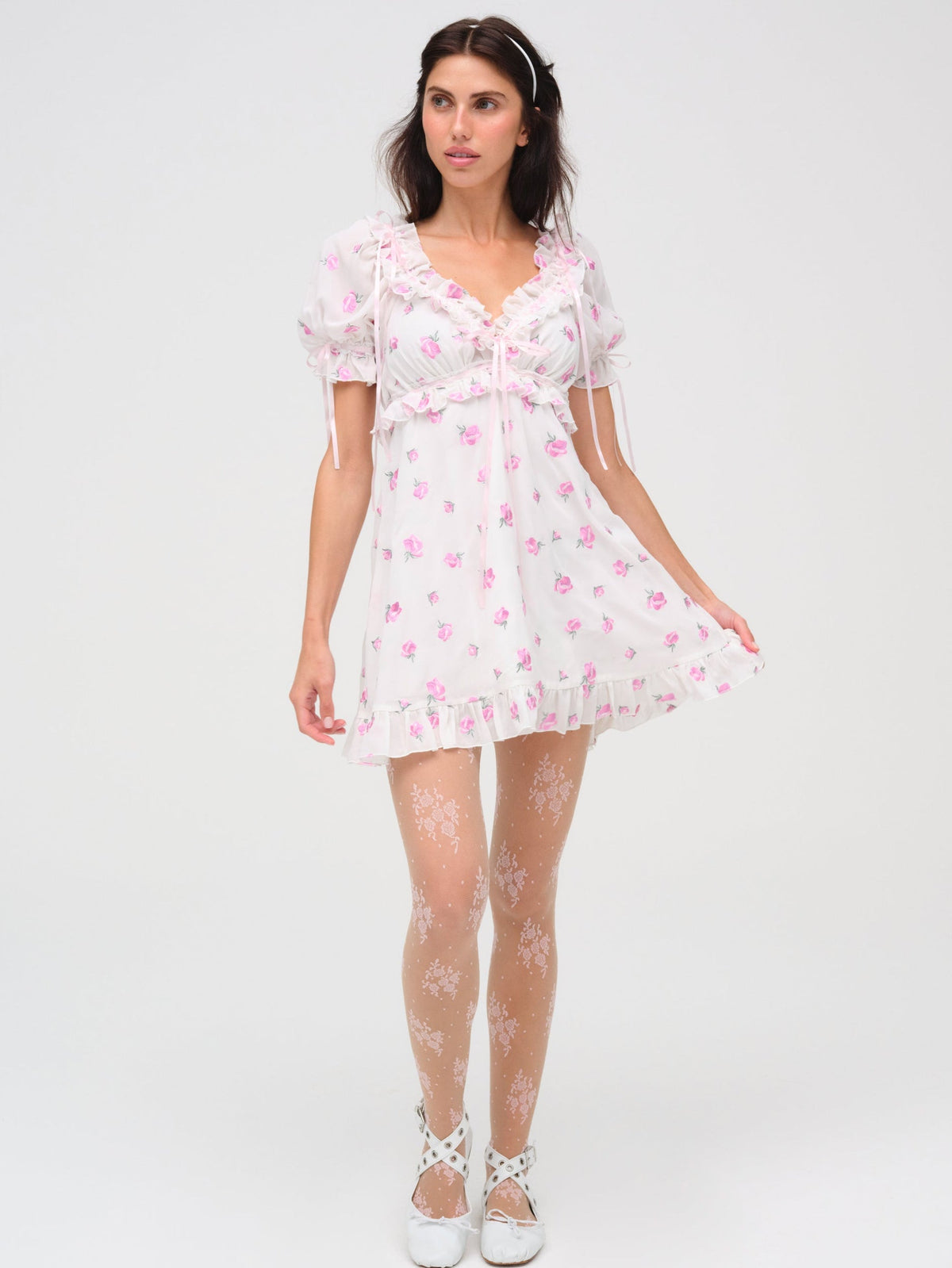 Fiona Floral Mini Dress - White