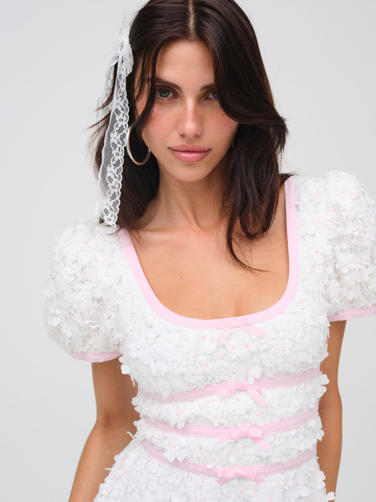 Stacked Blossom Lace Mini Dress - White
