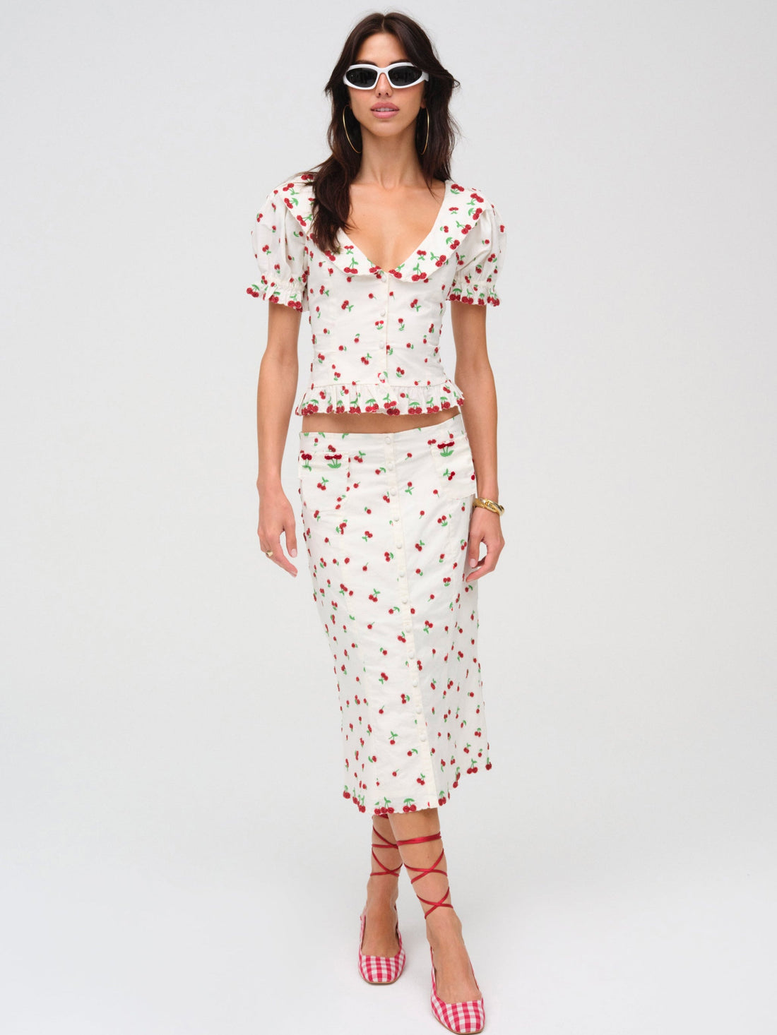 Beaded Cherries Midi Skirt