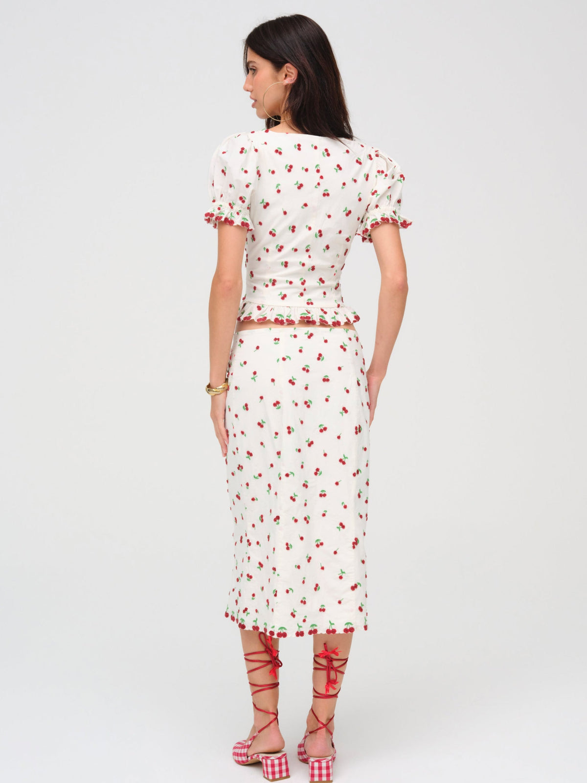 Beaded Cherries Midi Skirt - White