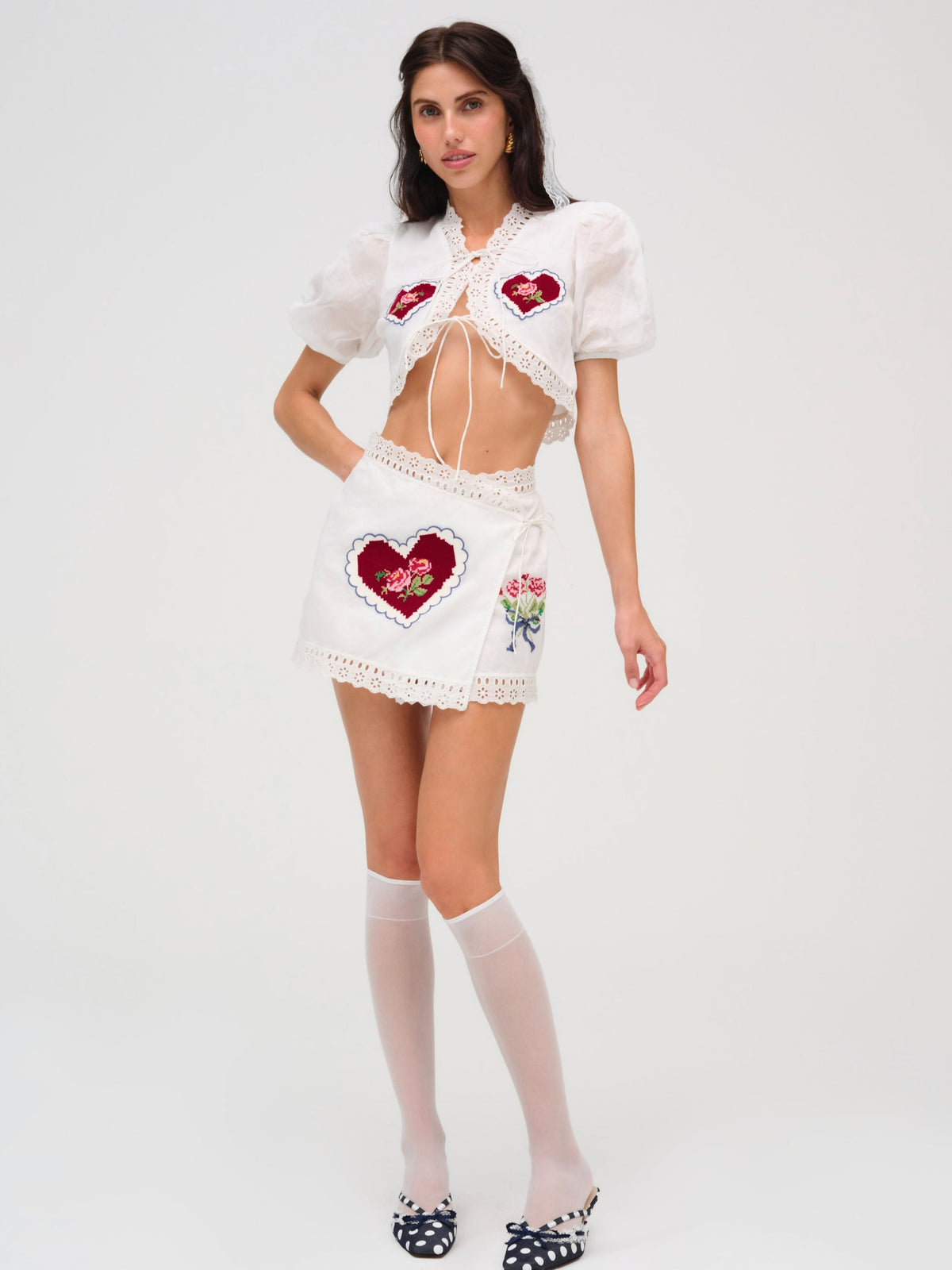 Mi Amore Embroidered Mini Skirt - White