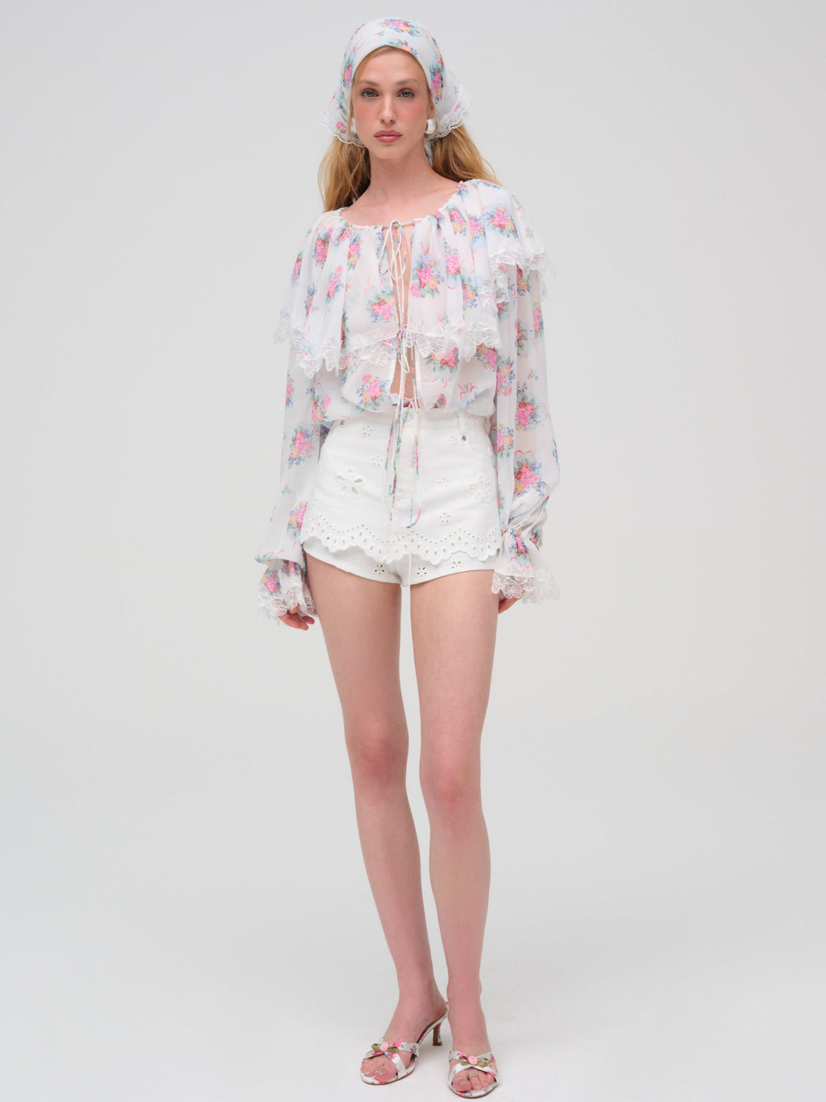 Doily Bouquet Long Sleeve Top - White