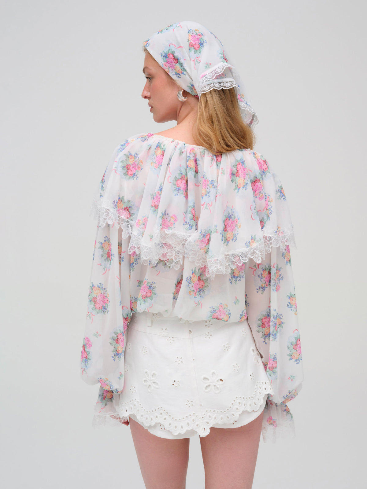 Doily Bouquet Long Sleeve Top - White
