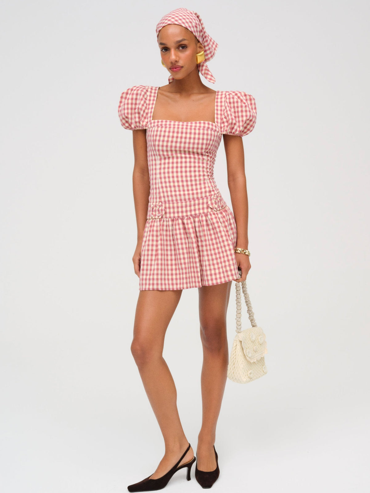 Georgia Gingham Short Sleeve Mini Dress - Mauve