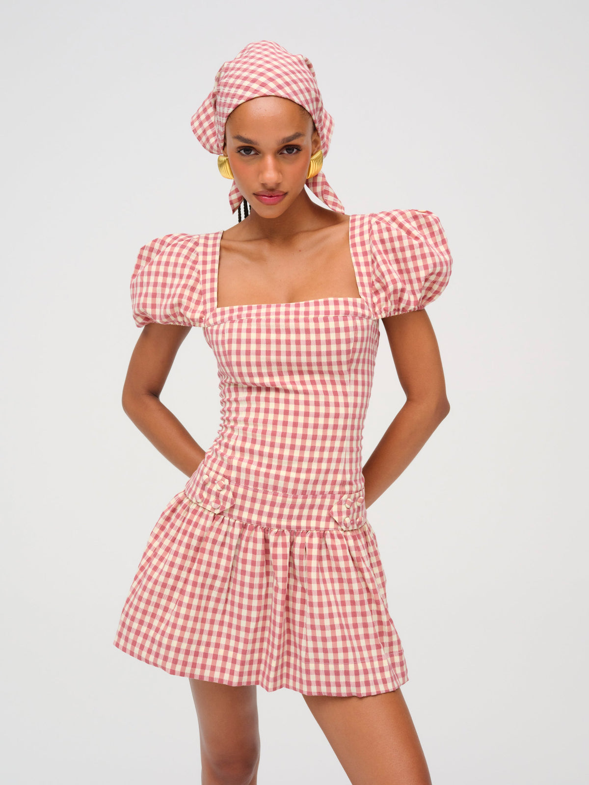 Georgia Gingham Short Sleeve Mini Dress - Mauve