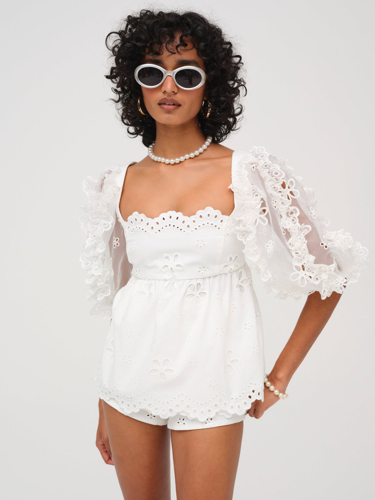 Daisy Eyelet Top - White