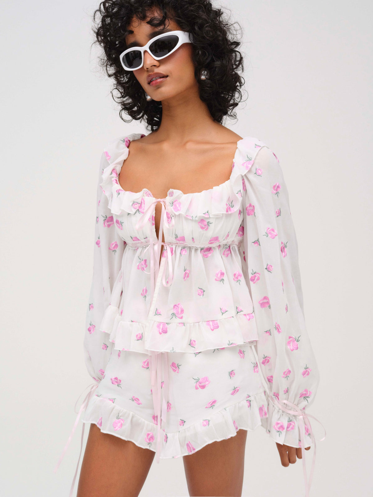Fiona Floral Top - White