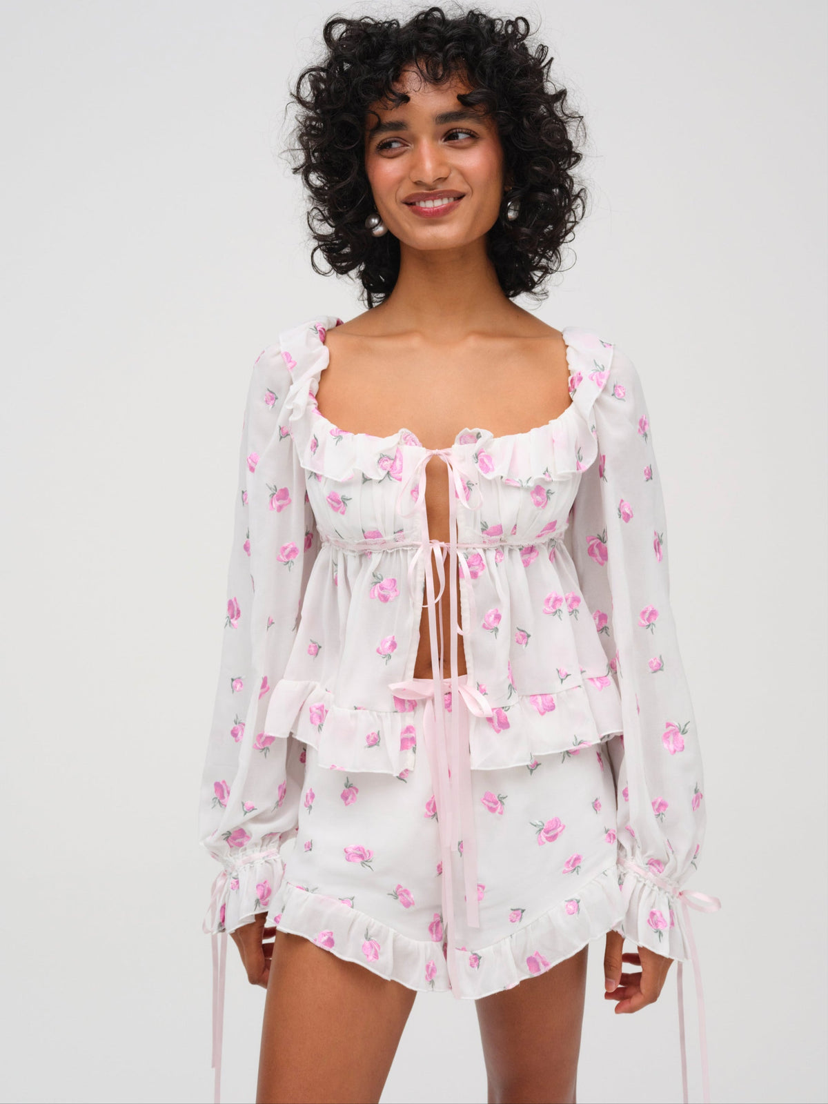 Fiona Floral Top - White