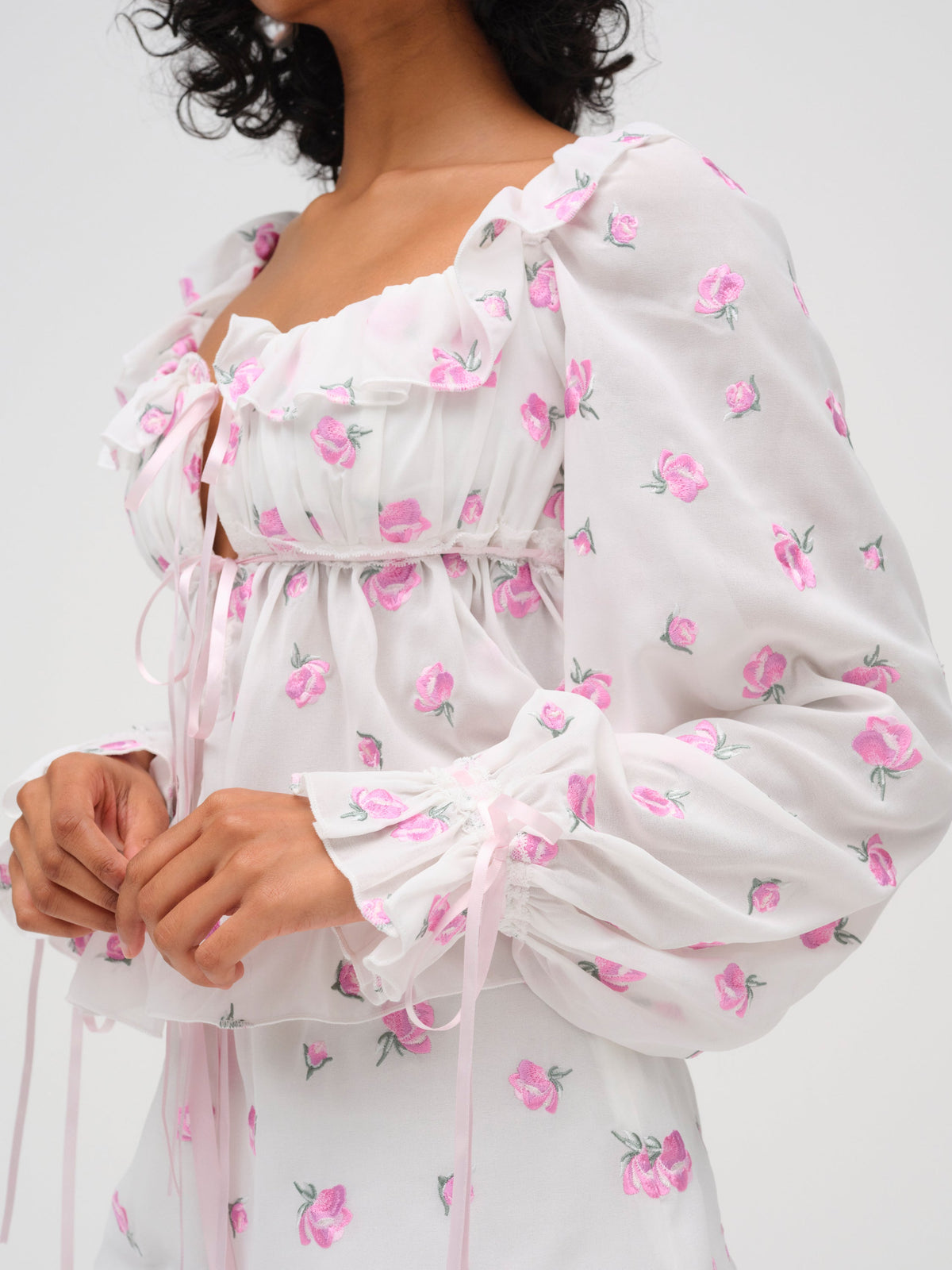 Fiona Floral Top - White