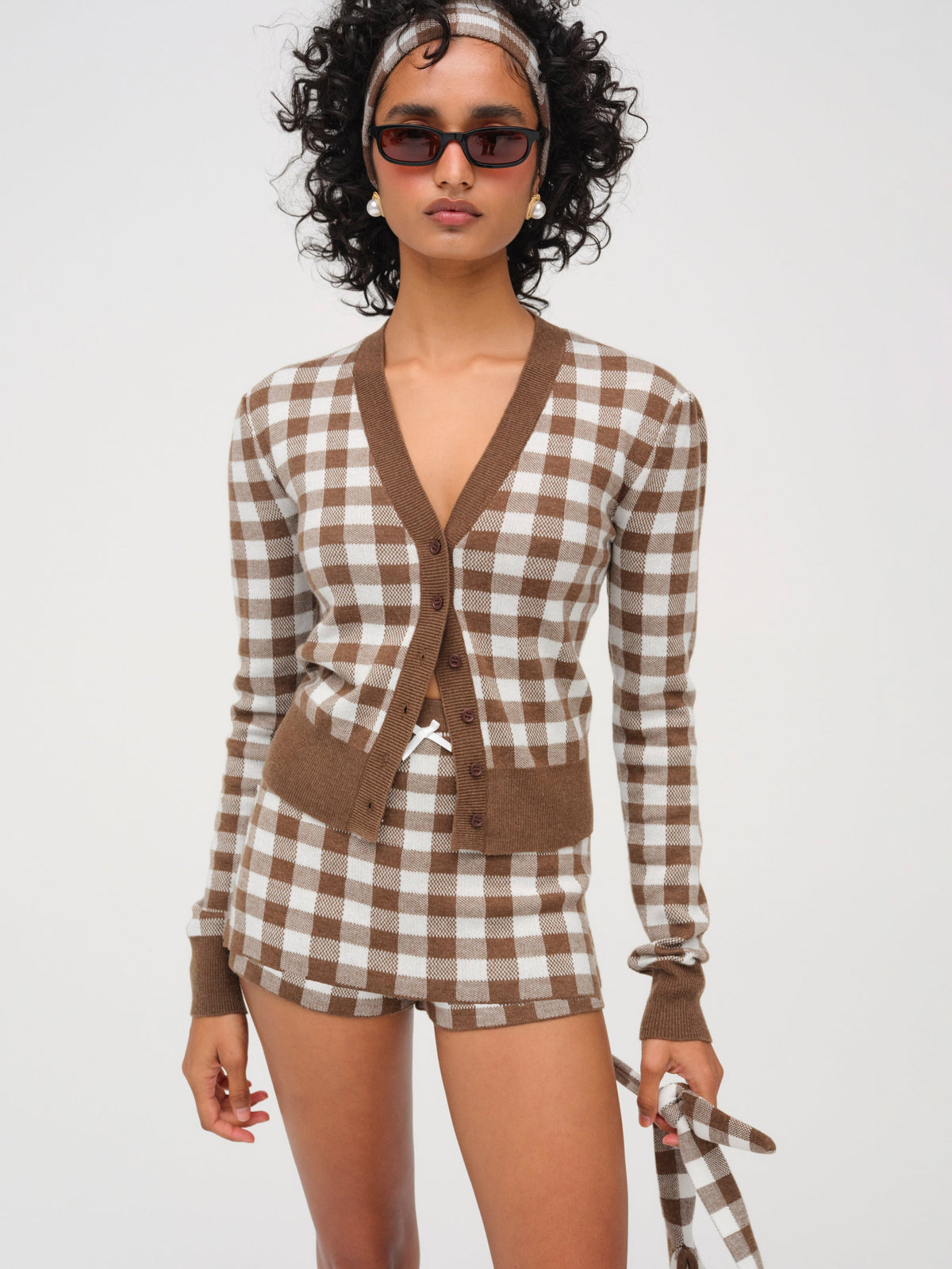 Gingham Knit Skort - Brown