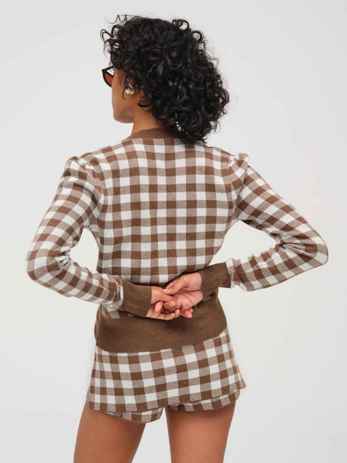 Gingham Knit Skort - Brown