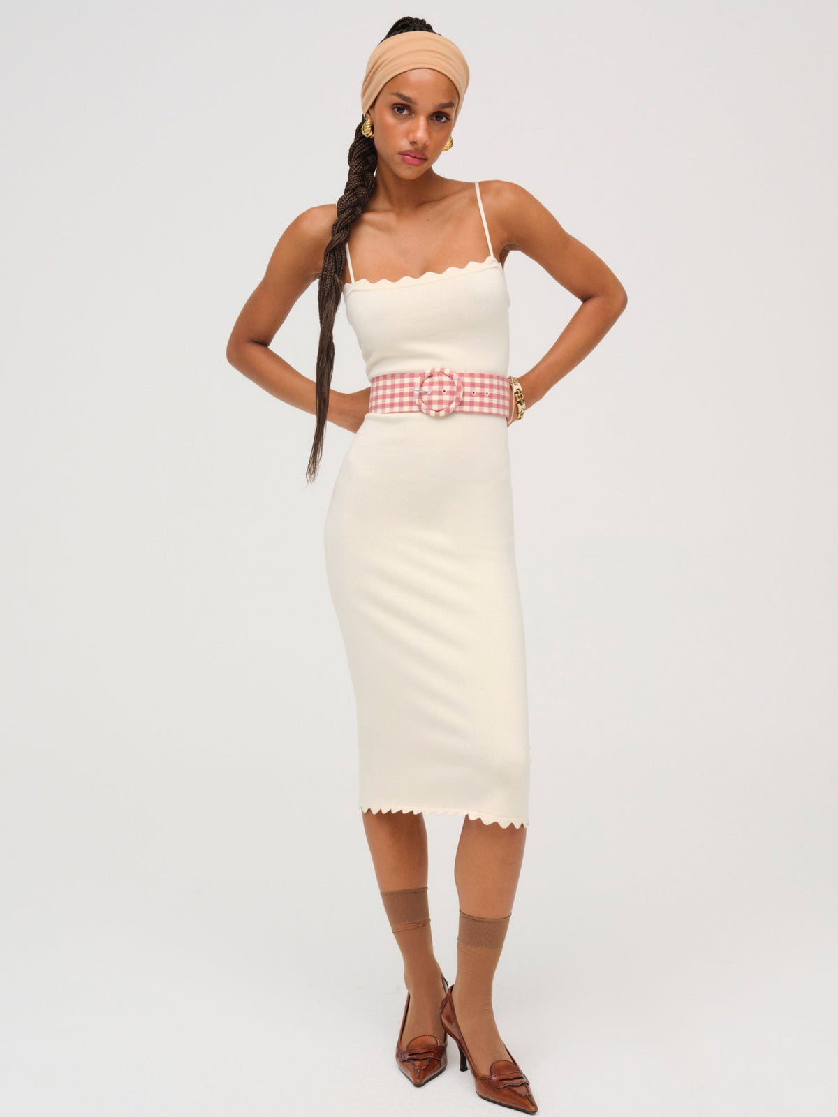 Sisi Scallop Knit Midi Dress - Cream