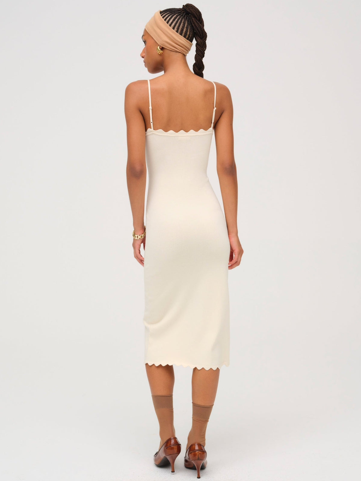 Sisi Scallop Knit Midi Dress - Cream