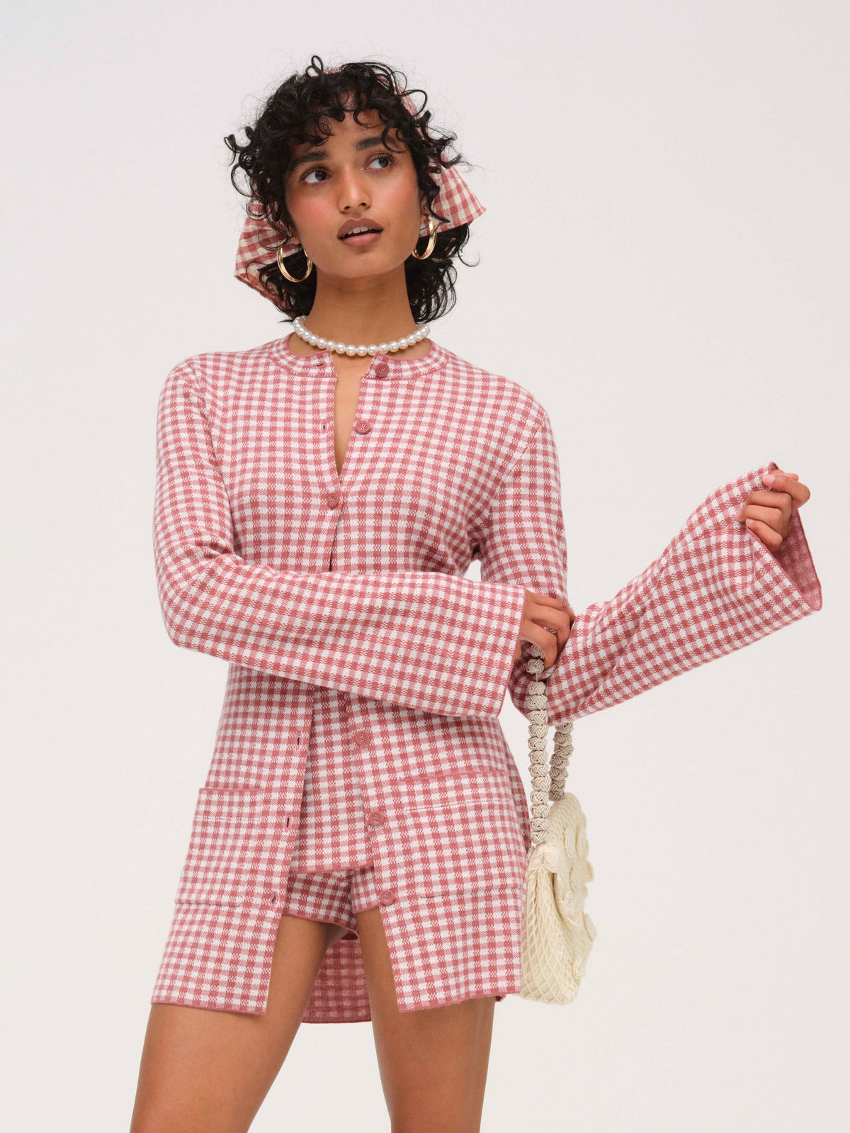 Gingham Knit Jacket - Mauve