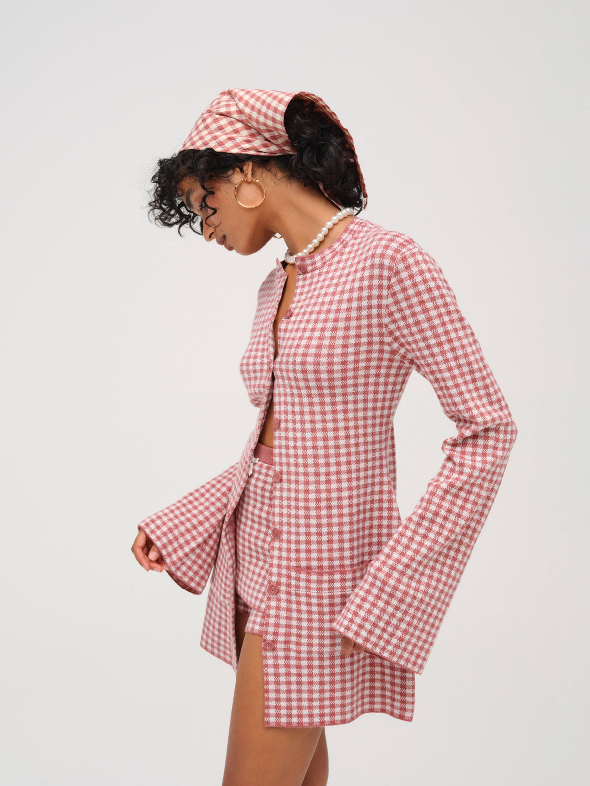 Gingham Knit Jacket - Mauve