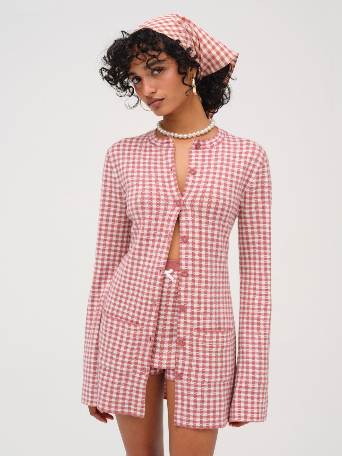 Gingham Knit Jacket - Mauve