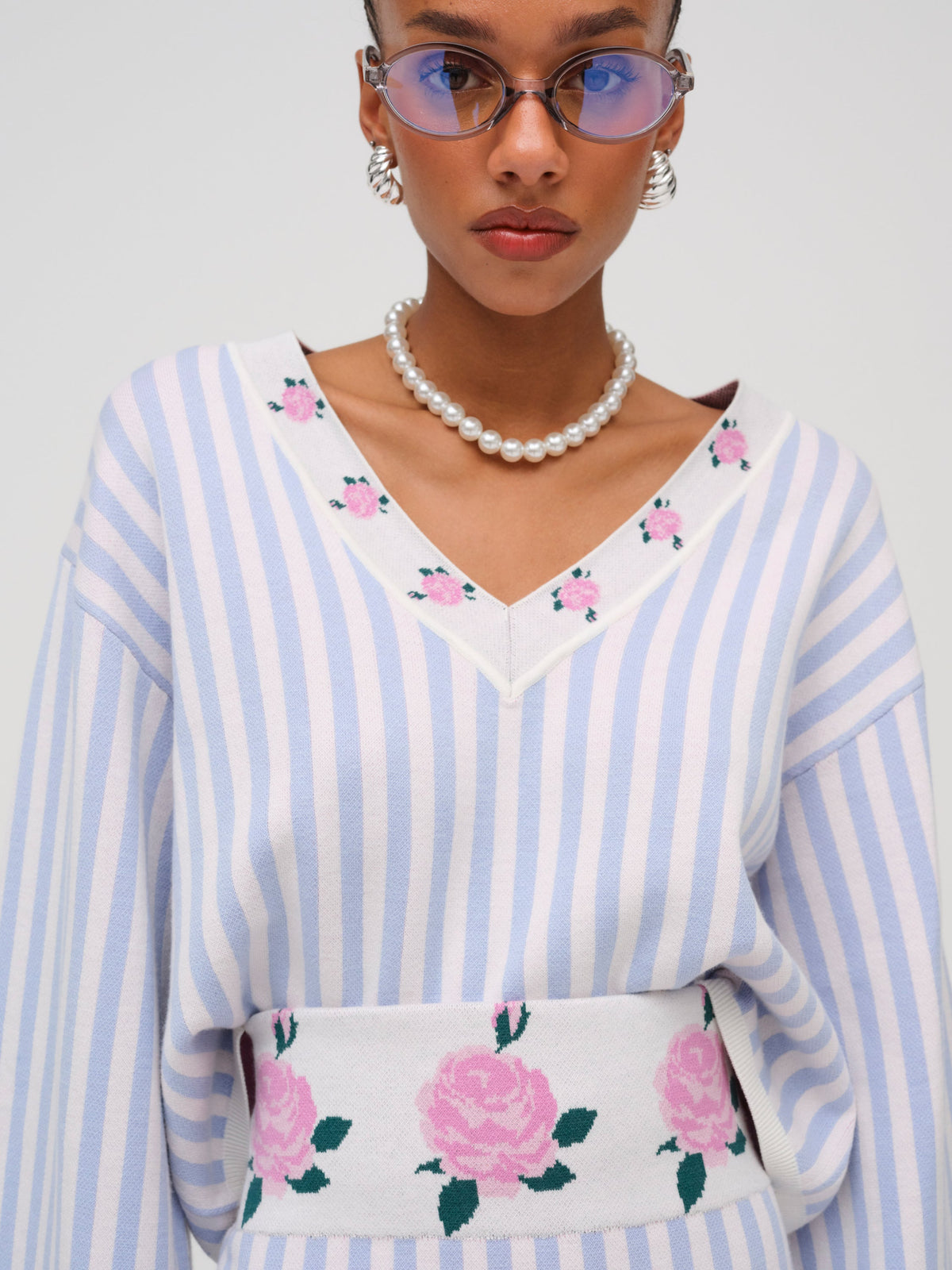 Edie Jacquard Knit Sweater - Blue