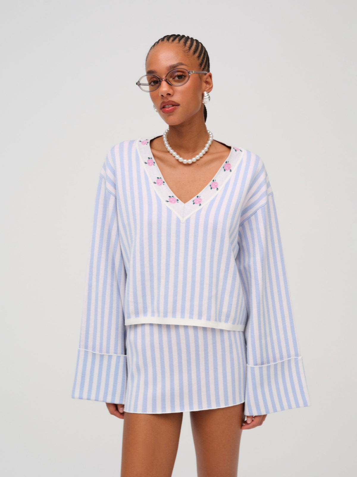 Edie Jacquard Knit Sweater - Blue