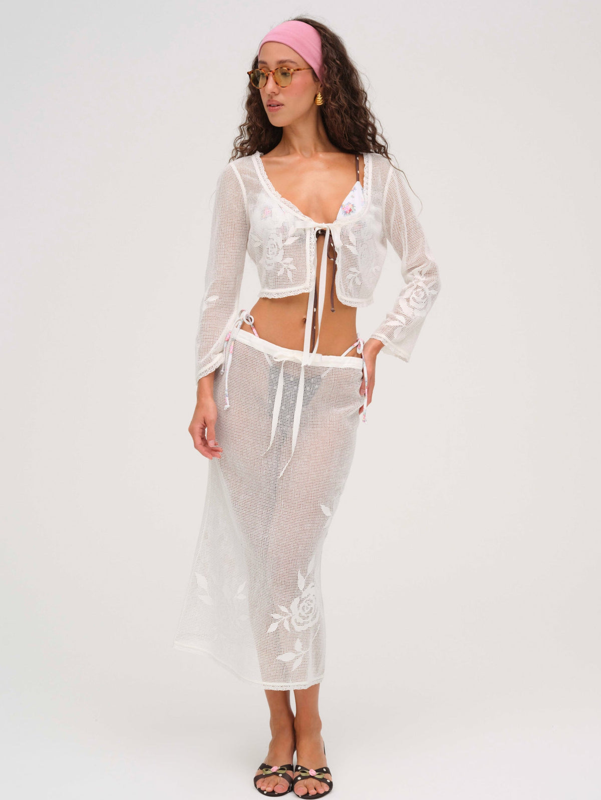 Rose Crochet Midi Skirt - White