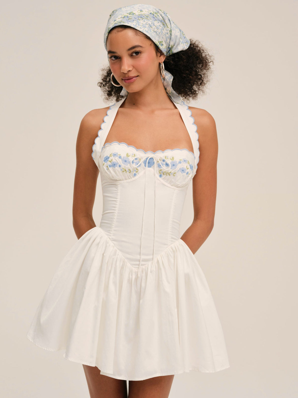 Tea Time Poplin Bustier Mini Dress - White