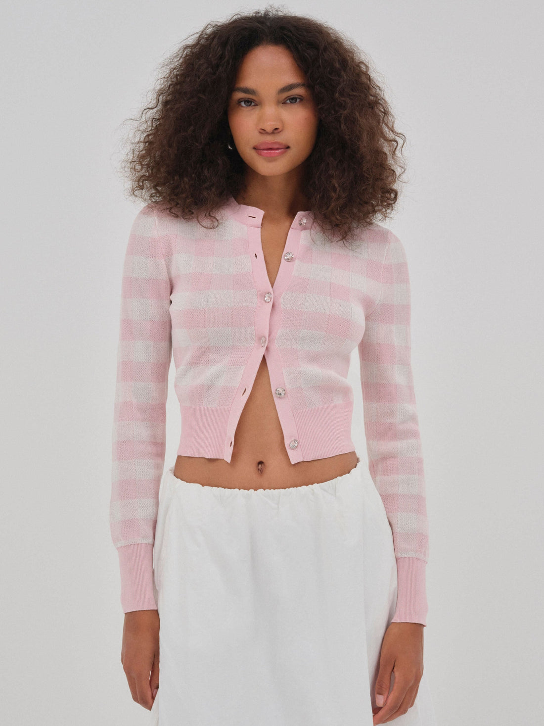 Brushed Gingham Knit Cardigan