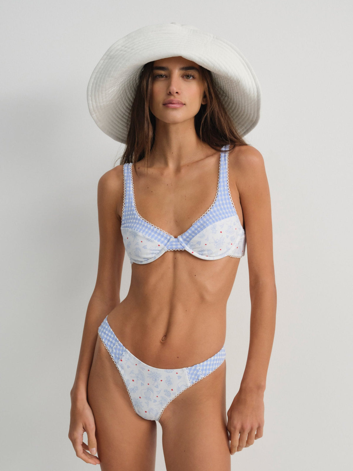 Floral Stems Underwire Bikini Top - White