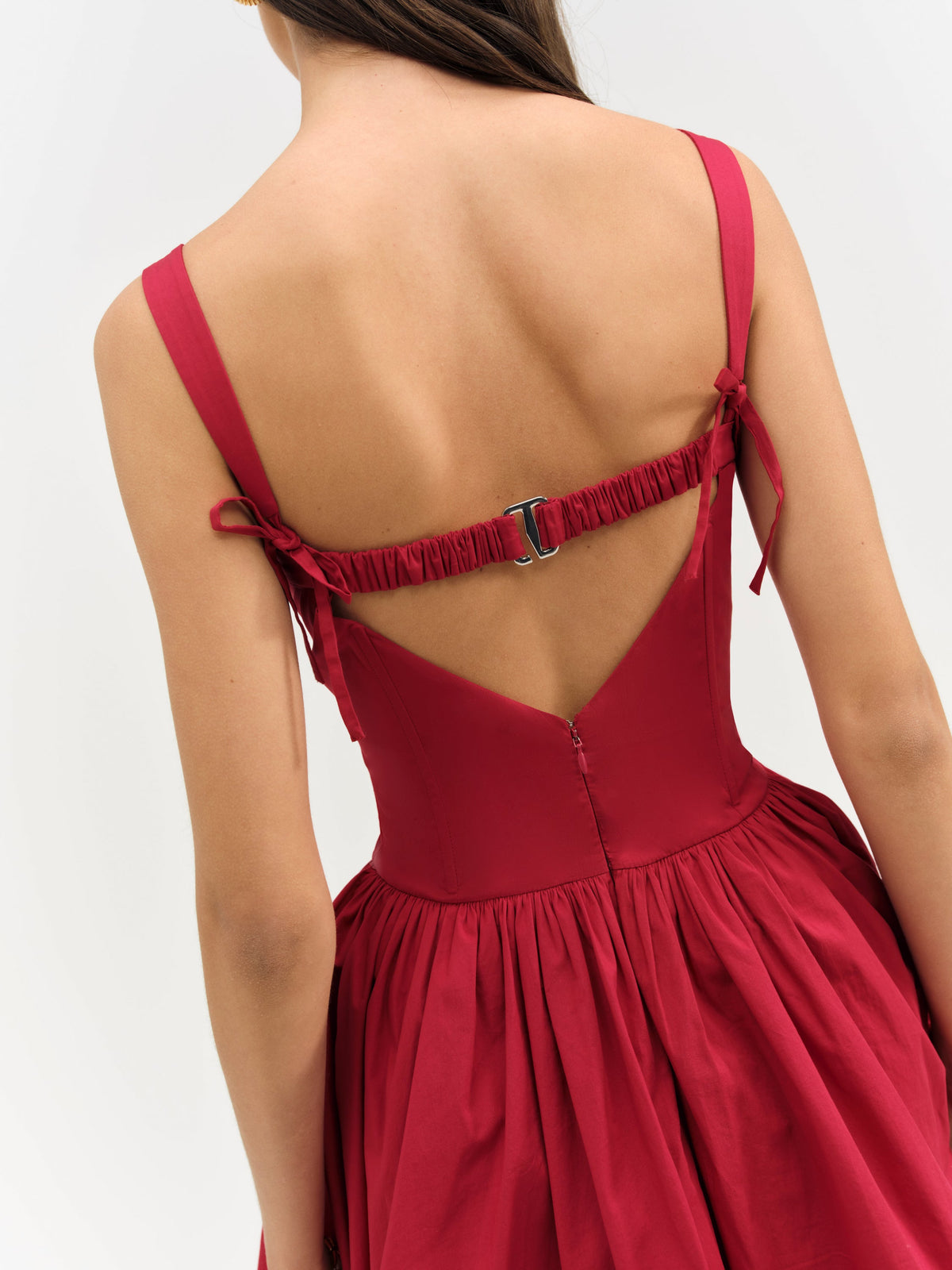 Helena Poplin Bustier Mini Dress - Red