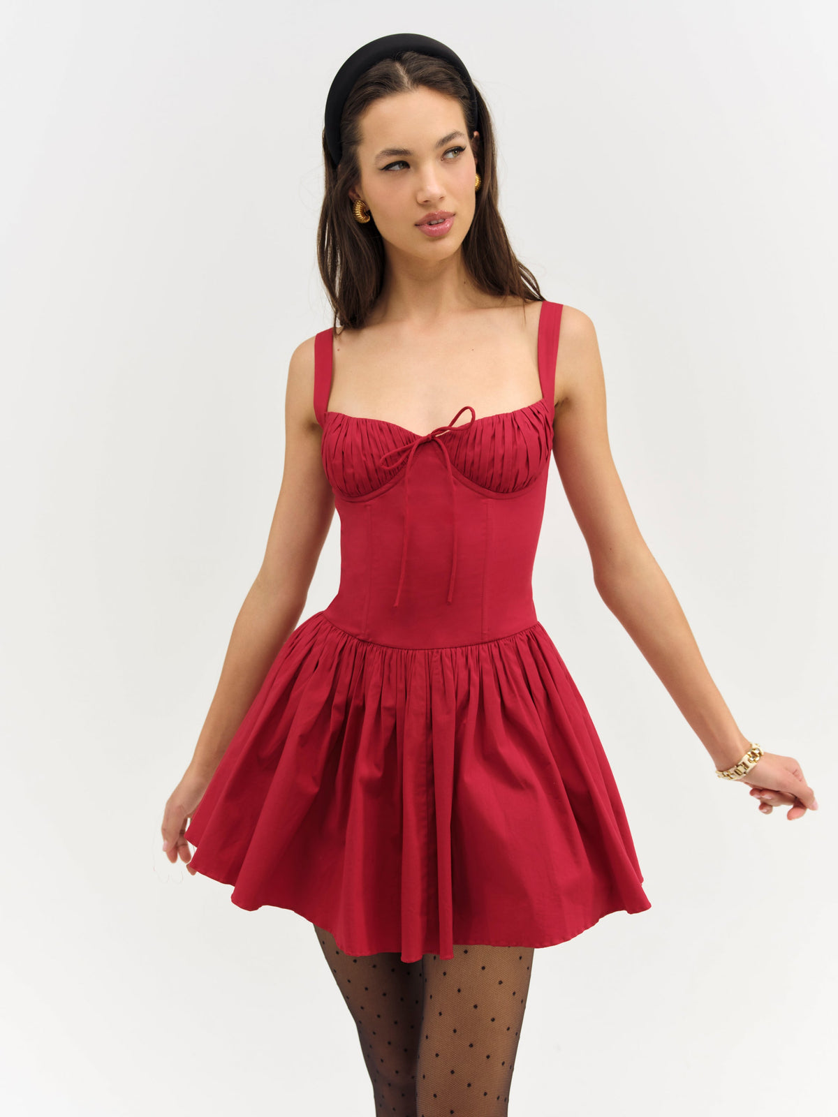 Helena Poplin Bustier Mini Dress - Red