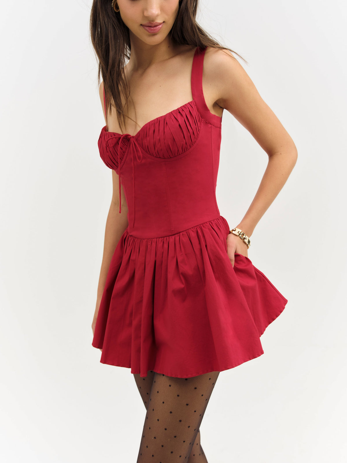 Helena Poplin Bustier Mini Dress - Red