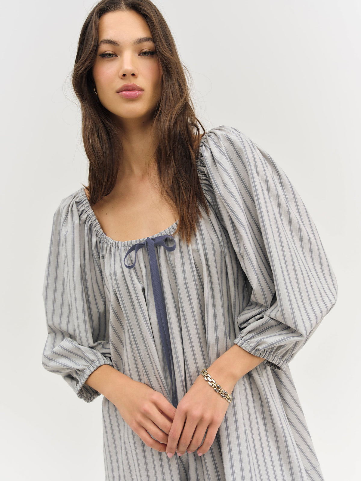 Linen Stripe Mini Dress - Blue