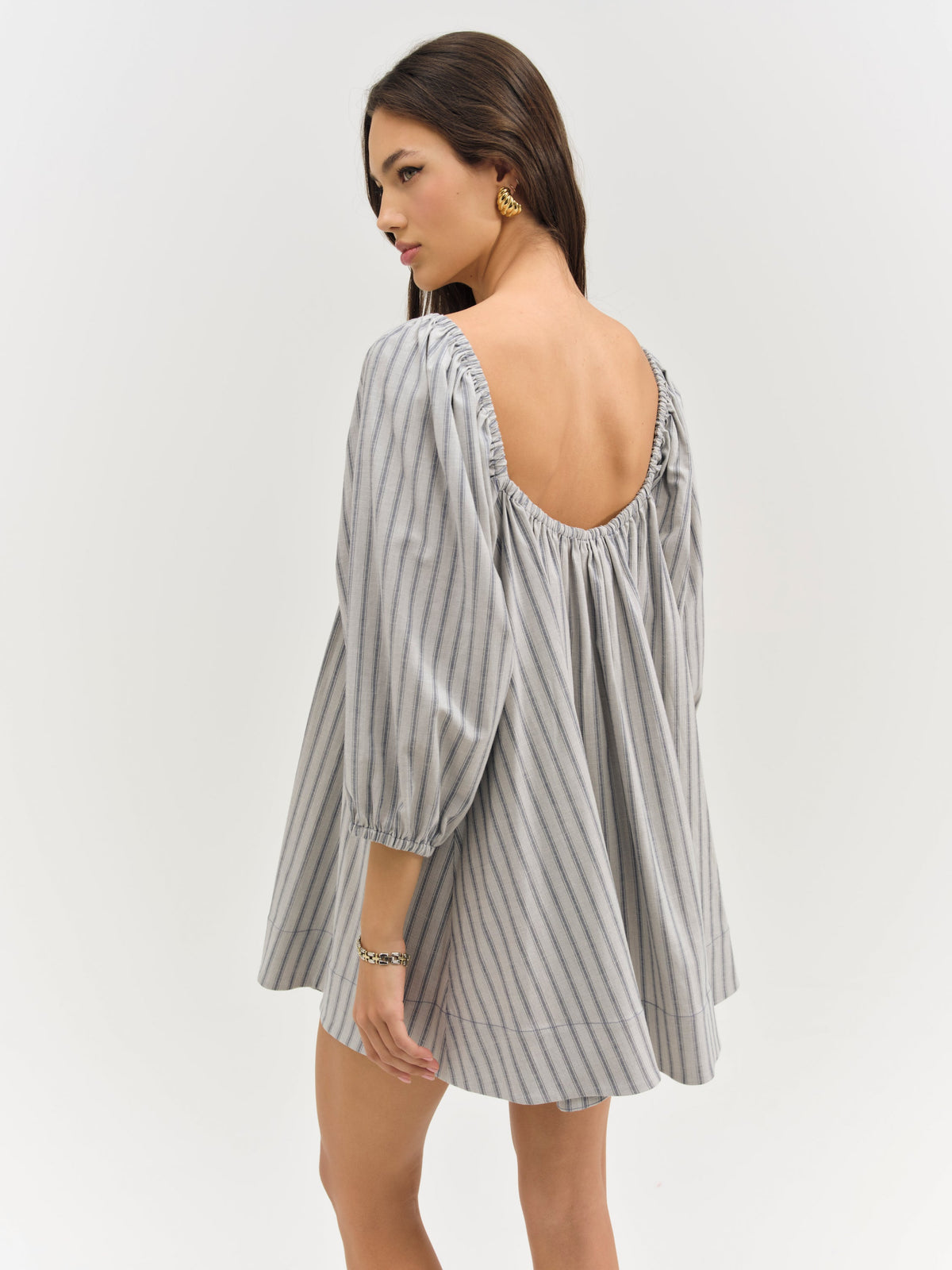 Linen Stripe Mini Dress - Blue