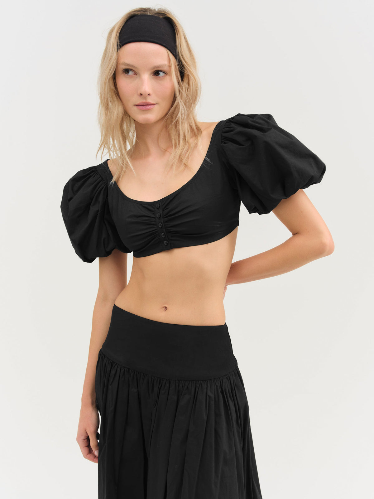 Helena Crop Poplin Top - Black