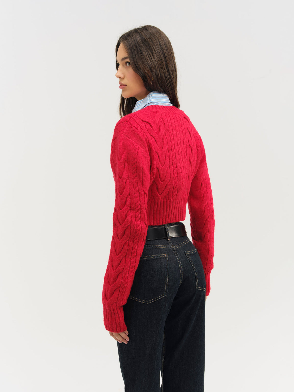 Camille Cable Knit Cardigan - Red