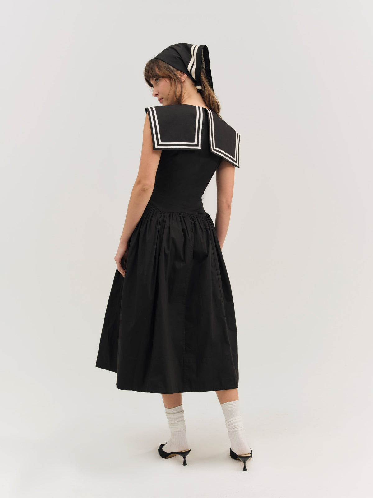 Helena Poplin Collared Midi Dress - Black