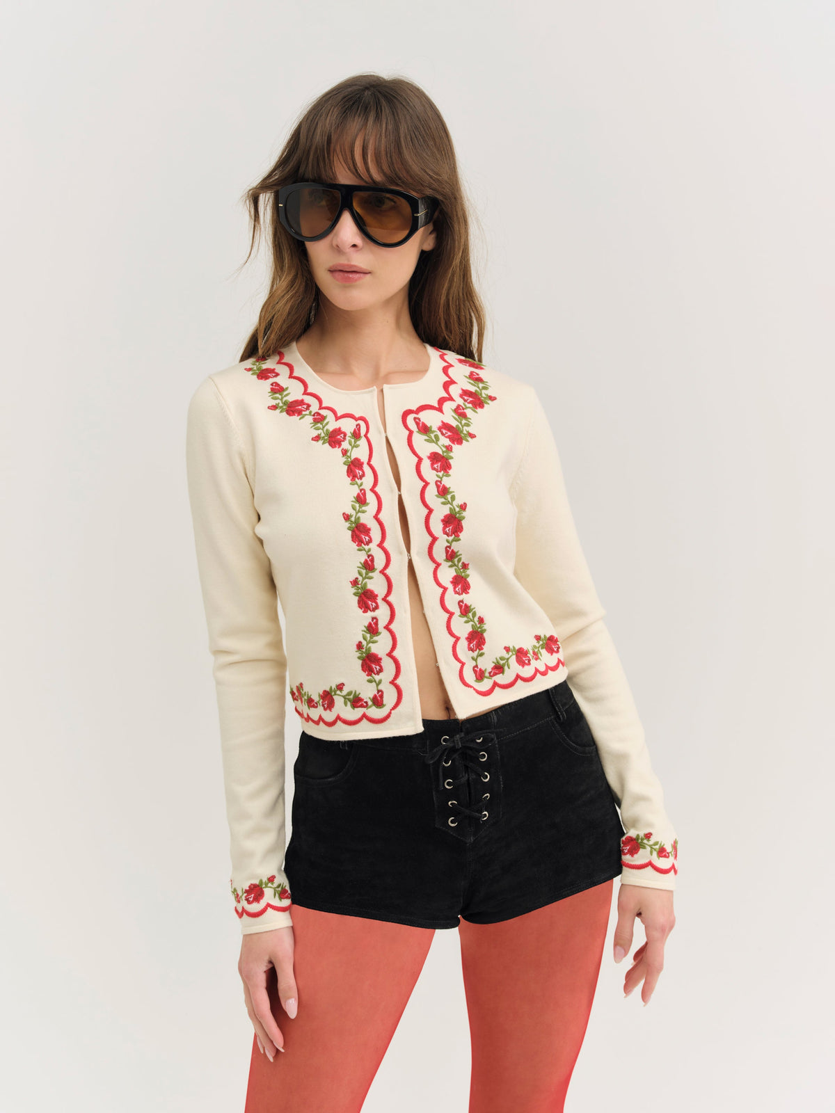 Rose Waltz Scalloped Knit Cardigan - Cream