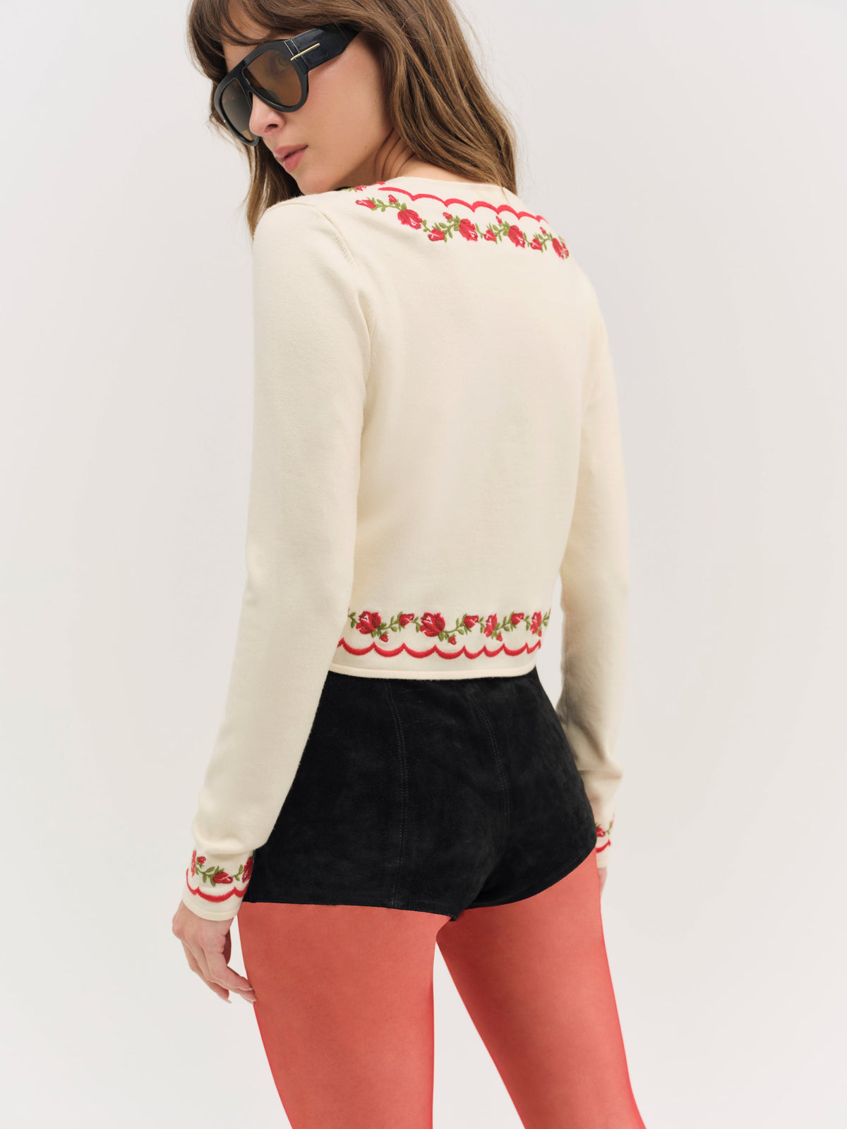Rose Waltz Scalloped Knit Cardigan - Cream