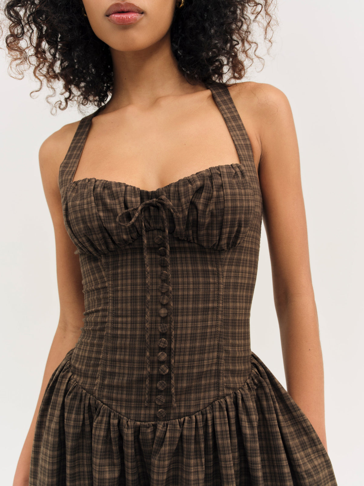 University Plaid Midi Dress - Brown
