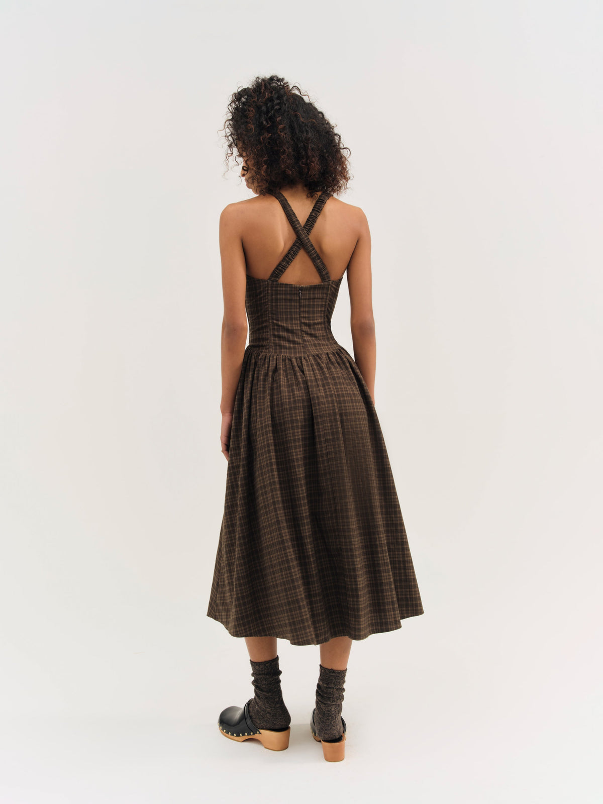 University Plaid Midi Dress - Brown