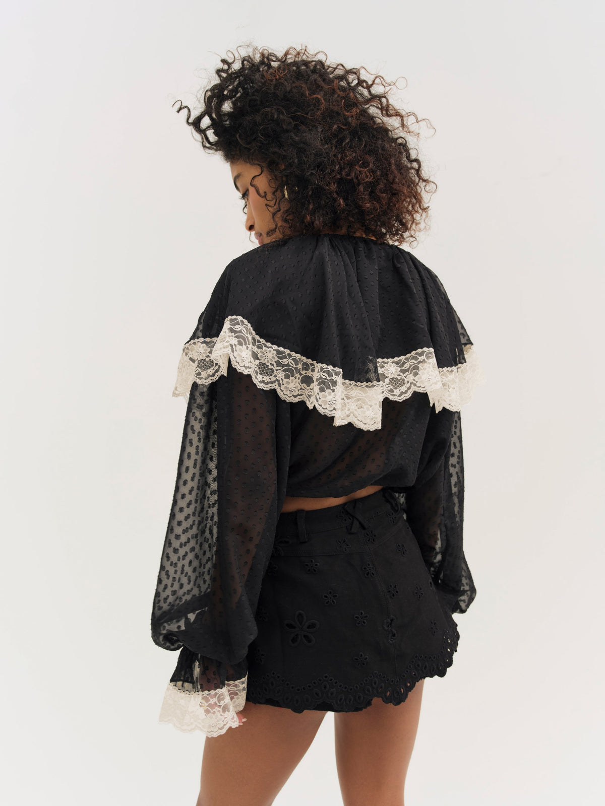 Daisy Eyelet Denim Skort - Black