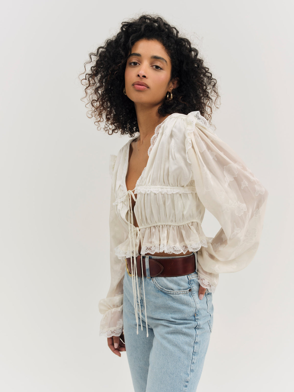 Jeanne Jacquard Top - Cream