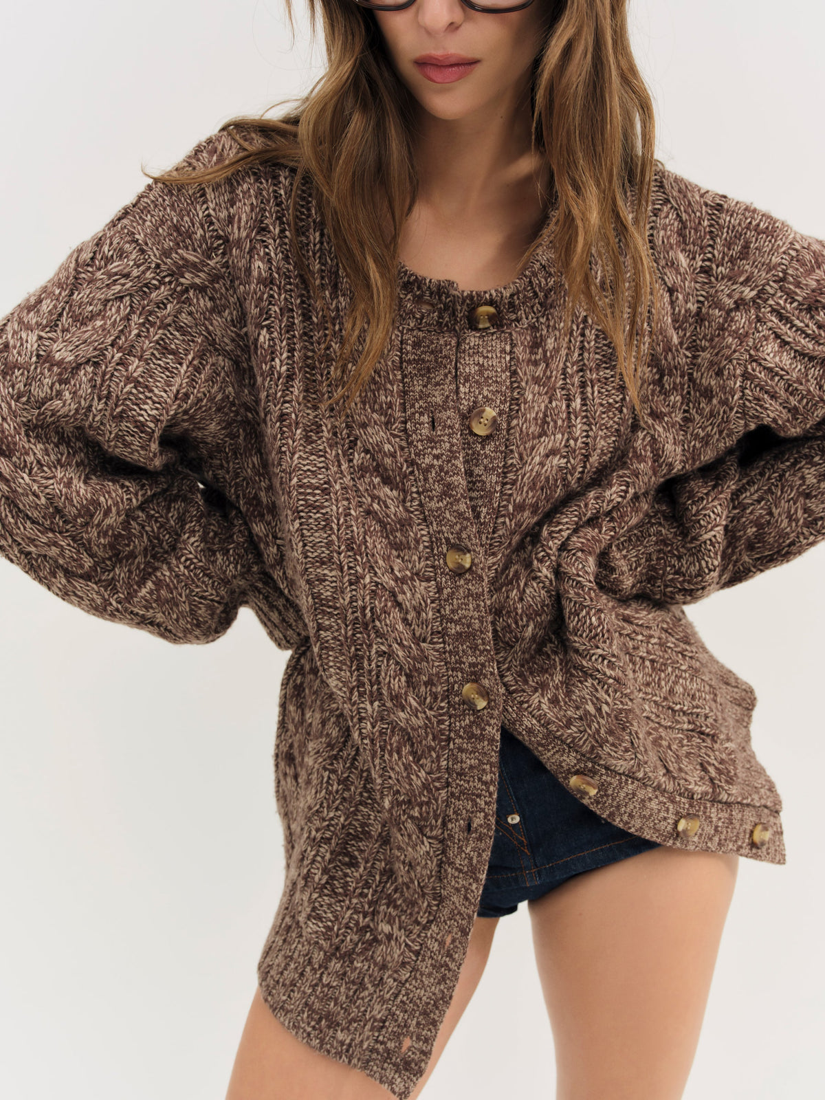 Nathalie Knit Oversized Cardigan - Brown