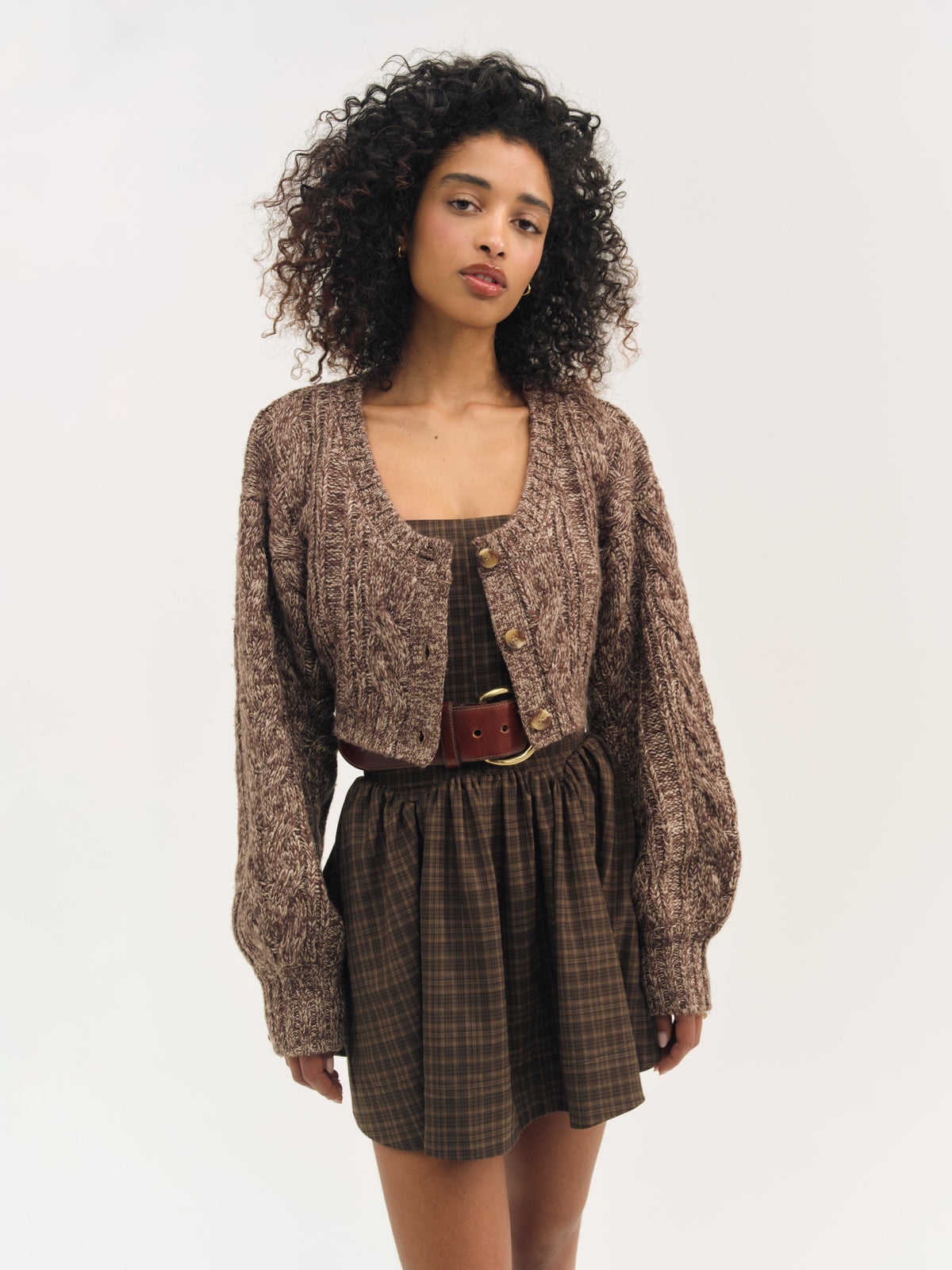 Nathalie Knit Cropped Cardigan - Brown