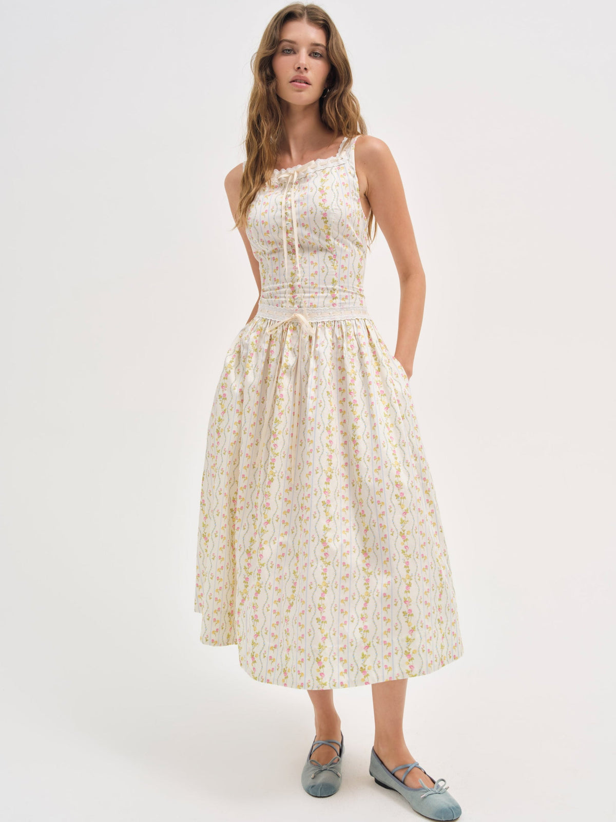 Brigitta Floral Midi Dress - Ivory