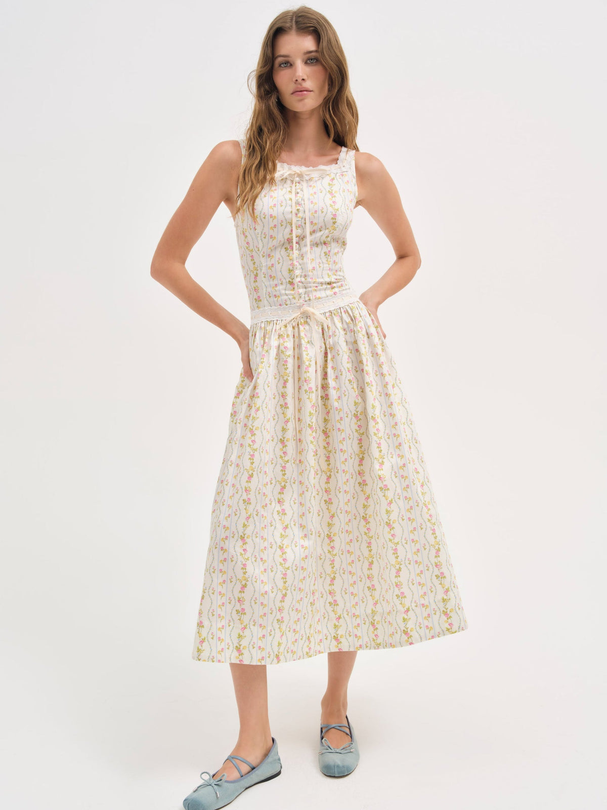 Brigitta Floral Midi Dress - Ivory